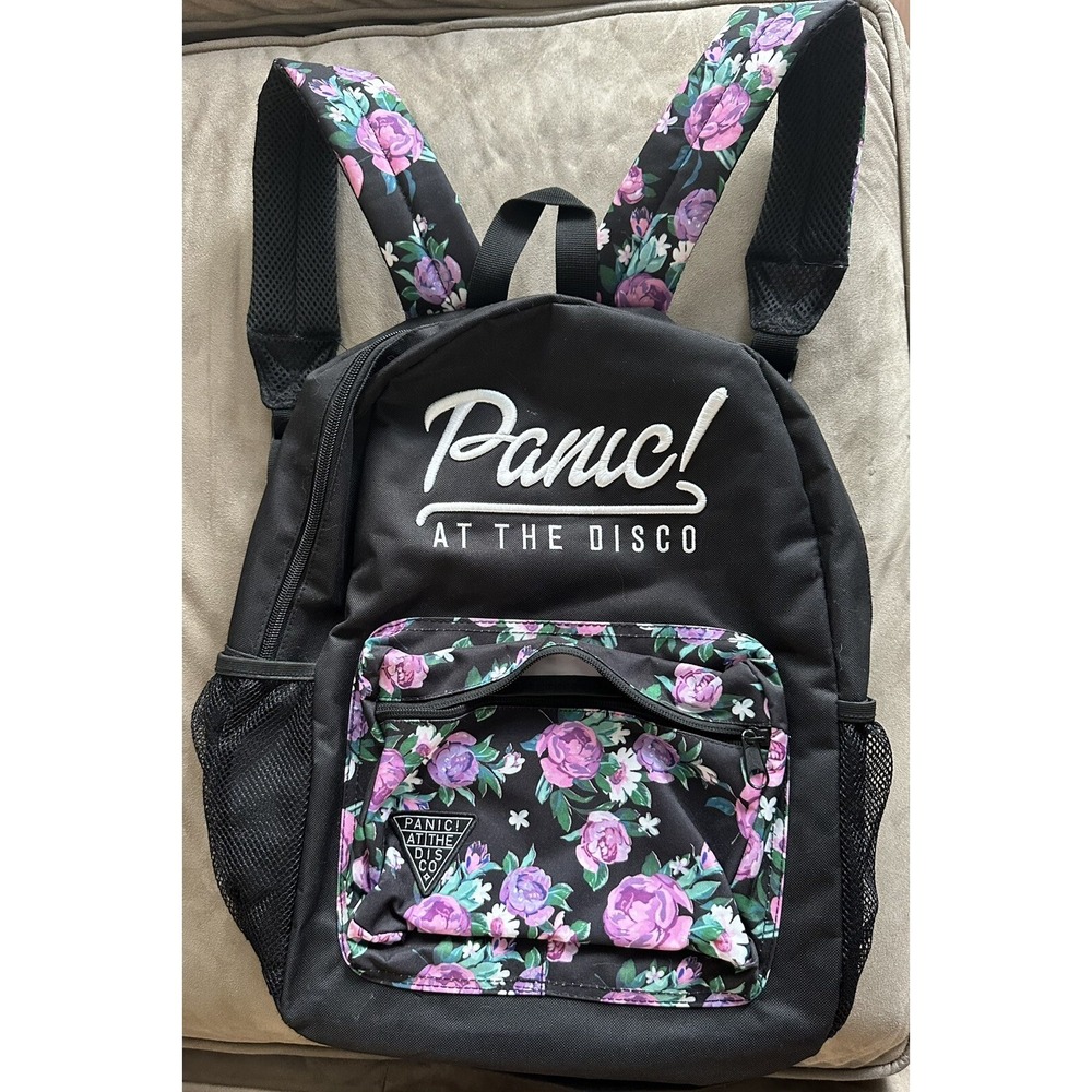 Panic At The Disco Unisex Book Bag Backpack Floral Accents Embroidered Emo Band